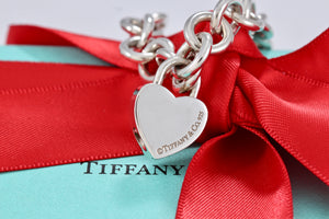 Tiffany & Co. Silver Notes "Tiffany & Co." Heart Padlock Charm Bracelet