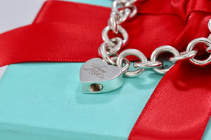 Tiffany & Co. Silver Notes "Tiffany & Co." Heart Padlock Charm Bracelet
