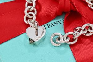 Tiffany & Co. Silver Notes "Tiffany & Co." Heart Padlock Charm Bracelet