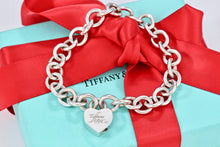 Load image into Gallery viewer, Tiffany &amp; Co. Silver Notes &quot;Tiffany &amp; Co.&quot; Heart Padlock Charm Bracelet
