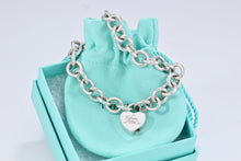 Load image into Gallery viewer, Tiffany &amp; Co. Silver Notes &quot;Tiffany &amp; Co.&quot; Heart Padlock Charm Bracelet
