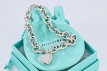 Load image into Gallery viewer, Tiffany &amp; Co. Silver Notes &quot;Tiffany &amp; Co.&quot; Heart Padlock Charm Bracelet
