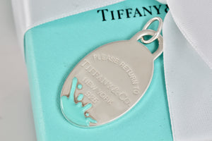 Return To Tiffany & Co Silver Large Blue Enamel Splash Oval Pendant