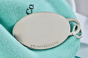 Return To Tiffany & Co Silver Large Blue Enamel Splash Oval Pendant