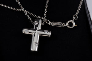 Tiffany & Co. Platinum Diamond Etoile Cross Pendant Necklace