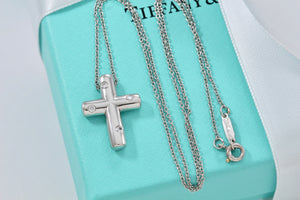 Tiffany & Co. Platinum Diamond Etoile Cross Pendant Necklace