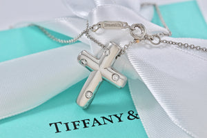 Tiffany & Co. Platinum Diamond Etoile Cross Pendant Necklace