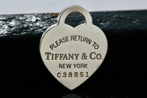 Return To Tiffany & Co. Silver Heart I.D. Charm Pendant 26mm