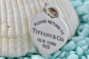 Return To Tiffany & Co. Blue Enamel Lettering Silver Heart Charm Pendant