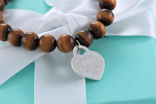 Load image into Gallery viewer, Return To Tiffany &amp; Co. Silver Tiger Eye Heart Charm 8mm Beaded Bracelet
