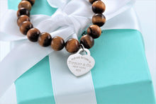 Load image into Gallery viewer, Return To Tiffany &amp; Co. Silver Tiger Eye Heart Charm 8mm Beaded Bracelet
