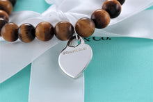 Load image into Gallery viewer, Return To Tiffany &amp; Co. Silver Tiger Eye Heart Charm 8mm Beaded Bracelet
