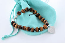 Load image into Gallery viewer, Return To Tiffany &amp; Co. Silver Tiger Eye Heart Charm 8mm Beaded Bracelet
