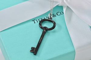 Tiffany & Co. Silver & Titanium Oval Key Pendant Necklace