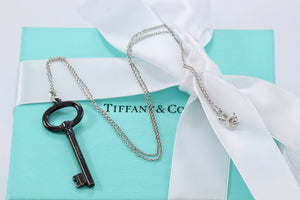 Tiffany & Co. Silver & Titanium Oval Key Pendant Necklace