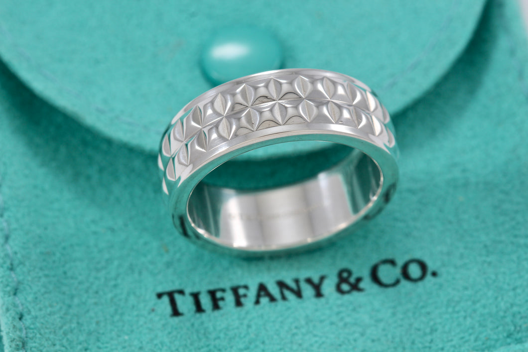 Tiffany & Co. Mens Silver Studded Row Germany Band Ring
