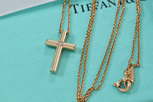 Load image into Gallery viewer, Tiffany &amp; Co. 18K Yellow Gold Diamond Cross Pendant 16&quot; Necklace
