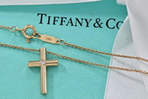 Tiffany & Co. 18K Yellow Gold Diamond Cross Pendant 16" Necklace