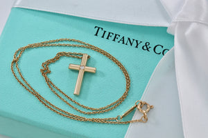 Tiffany & Co. 18K Yellow Gold Diamond Cross Pendant 16" Necklace