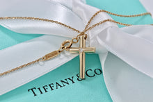 Load image into Gallery viewer, Tiffany &amp; Co. 18K Yellow Gold Diamond Cross Pendant 16&quot; Necklace
