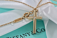 Load image into Gallery viewer, Tiffany &amp; Co. 18K Yellow Gold Diamond Cross Pendant 16&quot; Necklace
