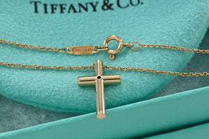 Tiffany & Co. 18K Yellow Gold Diamond Cross Pendant 16" Necklace