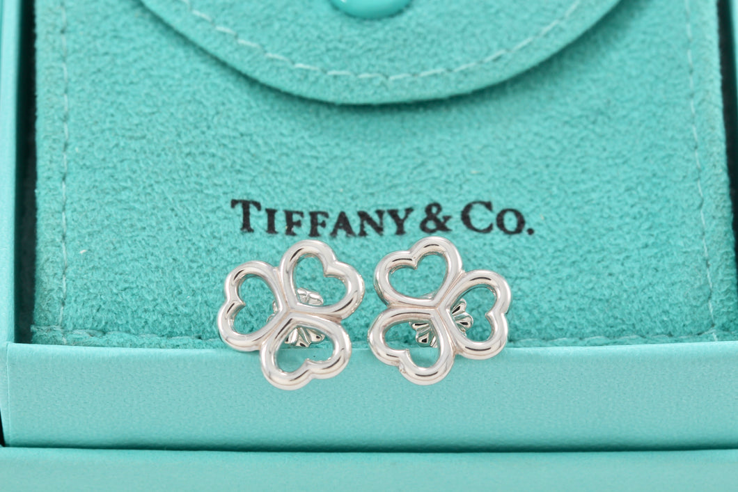 Tiffany & Co. Silver 3 Heart Clover Stud Earrings