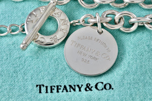Return To Tiffany & Co. Silver Round Circle Tag Toggle Heavy Link 16" Necklace