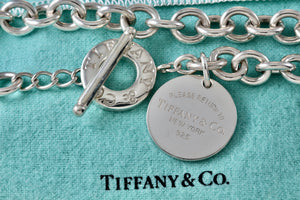 Return To Tiffany & Co. Silver Round Circle Tag Toggle Heavy Link 16" Necklace