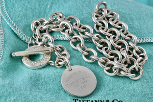 Return To Tiffany & Co. Silver Round Circle Tag Toggle Heavy Link 16" Necklace