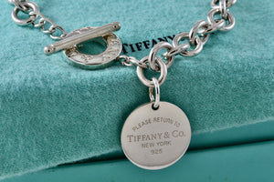 Return To Tiffany & Co. Silver Round Circle Tag Toggle Heavy Link 16" Necklace
