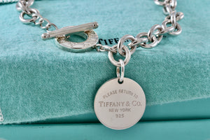 Return To Tiffany & Co. Silver Round Circle Tag Toggle Heavy Link 16" Necklace