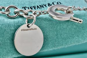 Return To Tiffany & Co. Silver Round Circle Tag Toggle Heavy Link 16" Necklace