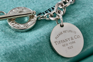 Return To Tiffany & Co. Silver Round Circle Tag Toggle Heavy Link 16" Necklace