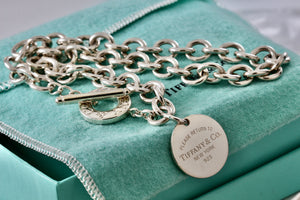 Return To Tiffany & Co. Silver Round Circle Tag Toggle Heavy Link 16" Necklace