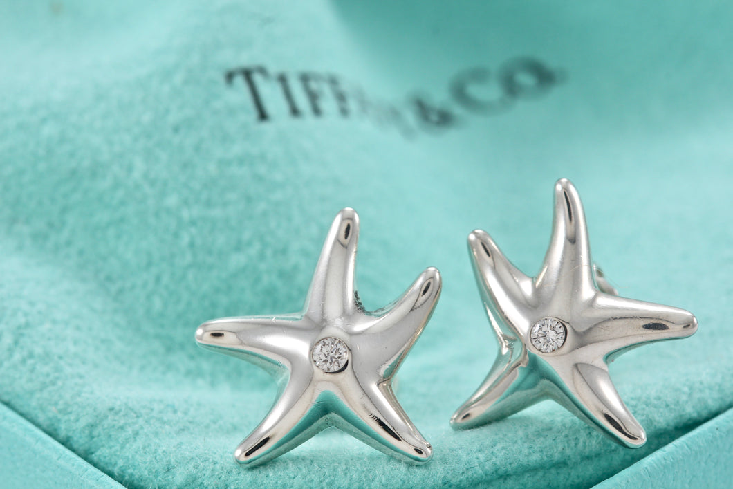 Tiffany & Co. Elsa Peretti Sterling Silver Diamond Starfish Stud Earrings