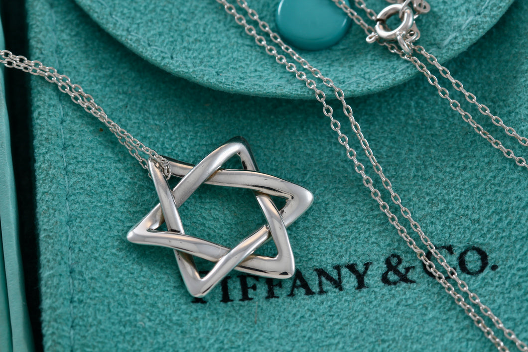 Tiffany & Co. Elsa Peretti Silver Large Weave Star of David Pendant 28