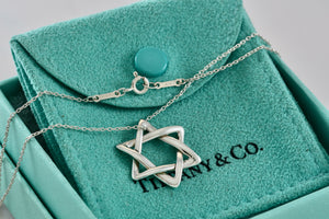 Tiffany & Co. Elsa Peretti Silver Large Weave Star of David Pendant 28" Necklace