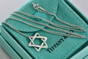 Tiffany & Co. Elsa Peretti Silver Large Weave Star of David Pendant 28" Necklace