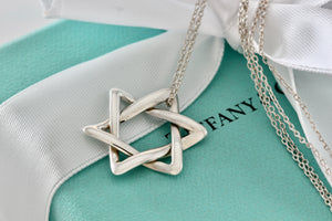 Tiffany & Co. Elsa Peretti Silver Large Weave Star of David Pendant 28" Necklace