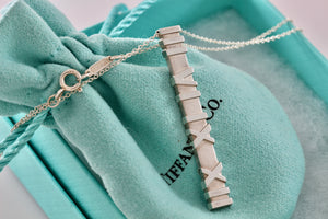 Tiffany & Co. Silver Atlas Roman Numeral Numbers Bar Pendant 17" Necklace