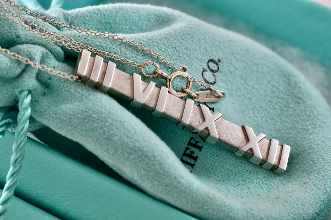 Tiffany & Co. Silver Atlas Roman Numeral Numbers Bar Pendant 17