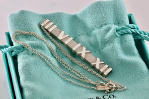 Tiffany & Co. Silver Atlas Roman Numeral Numbers Bar Pendant 17" Necklace