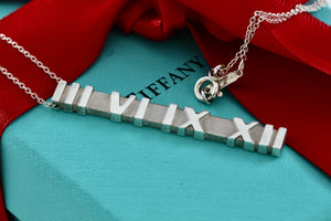 Tiffany & Co. Silver Atlas Roman Numeral Numbers Bar Pendant 17" Necklace