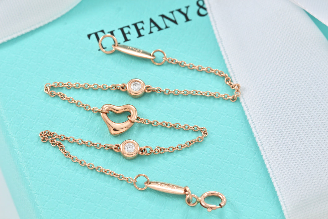 Tiffany & Co. Elsa Peretti 18K Gold Diamonds By The Yard Open Heart Bracelet