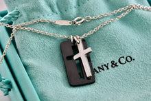 Load image into Gallery viewer, Tiffany &amp; Co. Mens Silver Titanium Silver Double Cross Stencil Pendant 20&quot; Necklace
