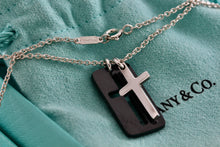 Load image into Gallery viewer, Tiffany &amp; Co. Mens Silver Titanium Silver Double Cross Stencil Pendant 20&quot; Necklace
