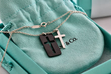 Load image into Gallery viewer, Tiffany &amp; Co. Mens Silver Titanium Silver Double Cross Stencil Pendant 20&quot; Necklace

