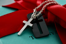 Load image into Gallery viewer, Tiffany &amp; Co. Mens Silver Titanium Silver Double Cross Stencil Pendant 20&quot; Necklace

