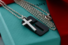 Load image into Gallery viewer, Tiffany &amp; Co. Mens Silver Titanium Silver Double Cross Stencil Pendant 20&quot; Necklace
